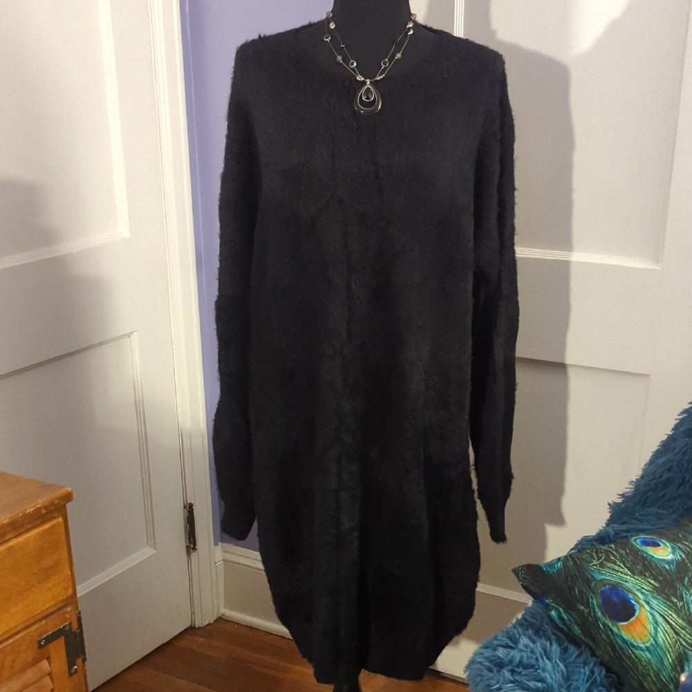Stylish Black Fuzzy Sweater Dress